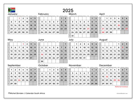 Printable Calendar South Africa Michel Zbinden En