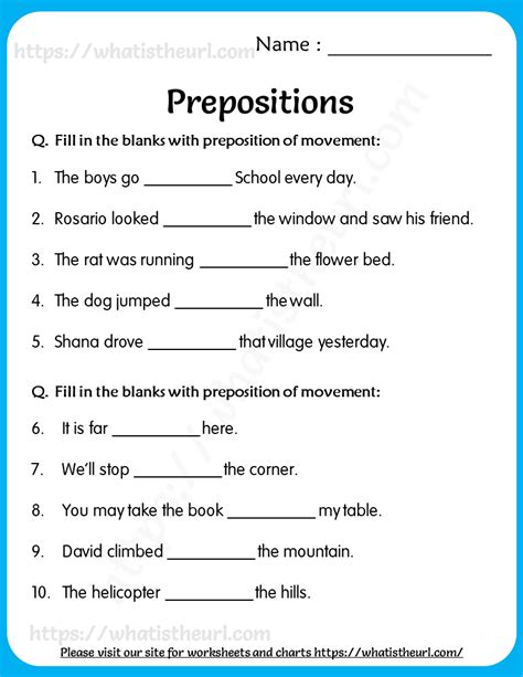 Interactive Prepositions Worksheet For Grade 5 Students
