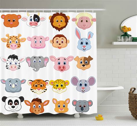 Cartoon Shower Curtain Kids Decoration Baby Animals Lions Pigs Cows