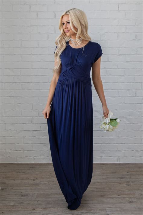 If you can't find what you're looking for or need more. "Athena" Modest Maxi Dress w/Ruched Empire Waist in Navy Blue