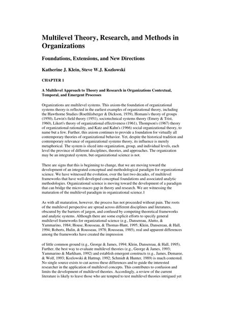 Pdf Multilevel Theory Research And Methods In Organizations