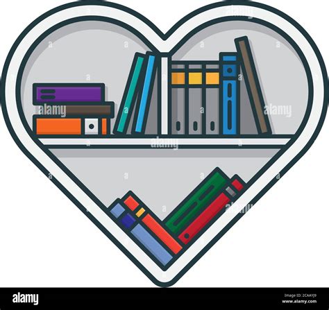 Heart Shaped Bookshelf With Various Books Isolated Vector Illustration
