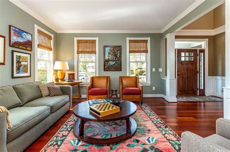 Living Room With Neutral Paint And Brazilian Cherry Hardwood Floors