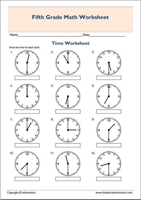 Time Worksheet Grade 5