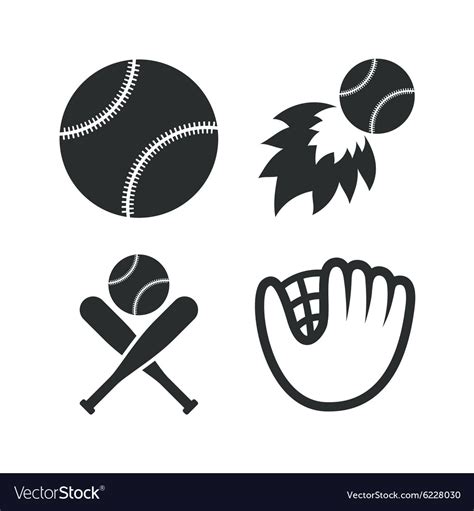 Baseball Icons Ball With Glove And Bat Symbols Vector Image