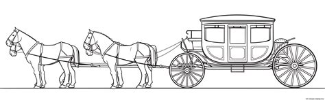 Horse Carriage Coloring Page Line Art Illustrations