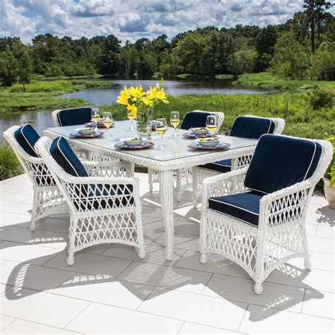 Everglades 7 Piece White Resin Wicker Patio Dining Set By Lakeview