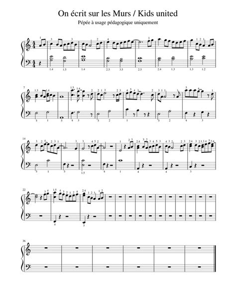On Ecrit Sur Les Murs Kids United Sheet Music For Piano Solo Easy