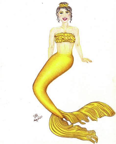 Golden Mermaid Drawing By Stefany Miller Fine Art America
