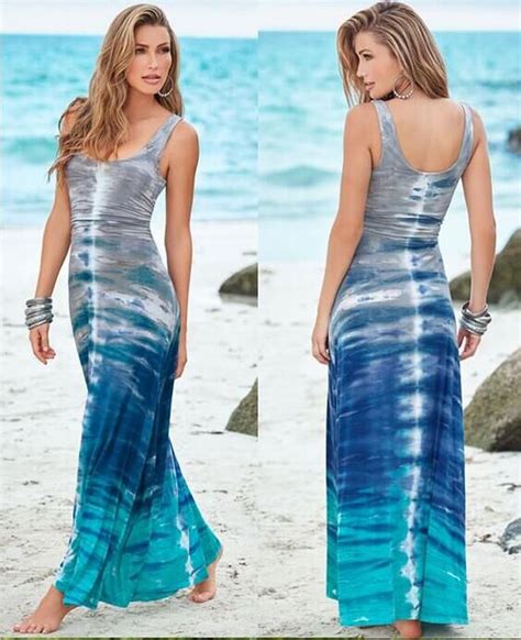 Hot Beach Style Elegant Gradient Summer Long Dresses Female 2016 Beach