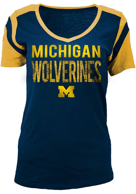 Michigan Wolverines Womens Navy Blue Slub V Neck T Shirt 88881432 In