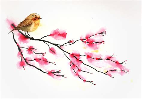 Garden Bird Wall Art Prints Decor Bird On Cherry Blossom Branch