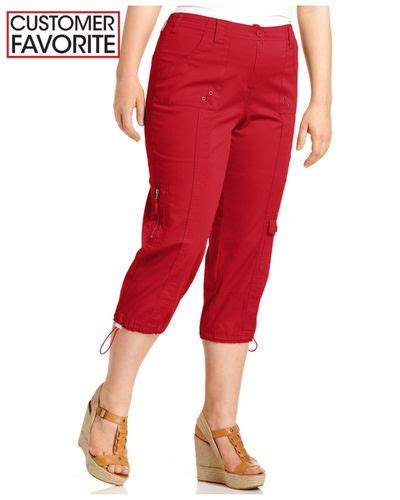 Style And Co Cotton Plus Size Cargo Capri Pants In Red Lyst