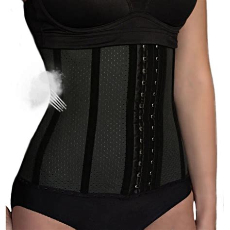 ultrasport breathable latex waist cincher 9 steel boned 3 row hooks latex waist trainer corset