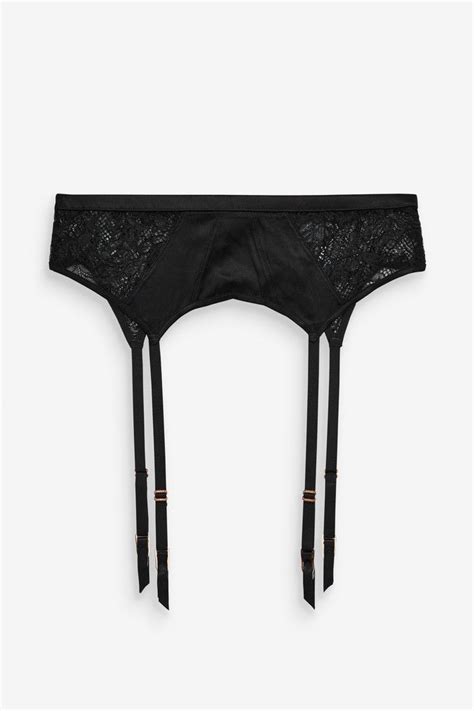 womens next black signature silk and lace suspender belt black suspender belt black