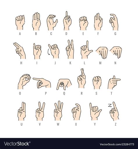 Deaf Mute Alphabet With Hand Gestures Set Vector Image On