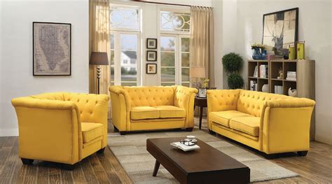 G322 Tufted Living Room Set (Yellow) - Living Room Sets - Living Room Furniture - Living Room