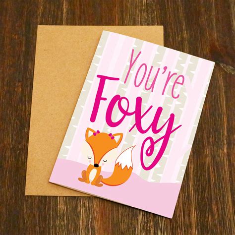 Youre Foxy Valentines Card Fox Valentines Card Elliebeanprints