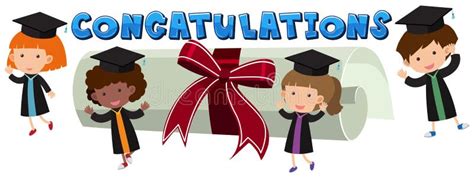 Congratulations Theme With Kids And Degree Stock Illustration