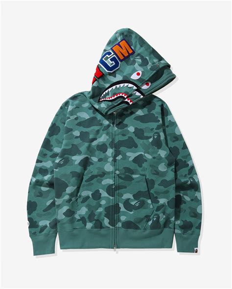 Bape Color Camo Shark Wide Full Zip Double Hoodie Green Undefeated