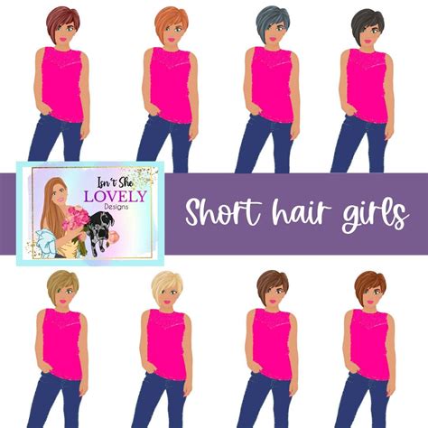 Cute Short Haired Girl Character Clip Art Set Of 8 Png Files Etsy Uk