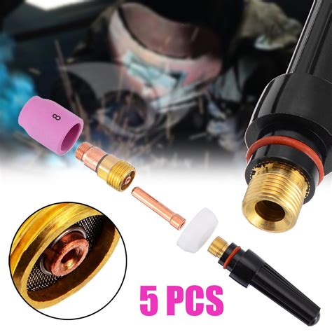 Mayitr 5 Pcs Welding Torch Stubby Cup Gas Collet Body Lens Kit For Tig