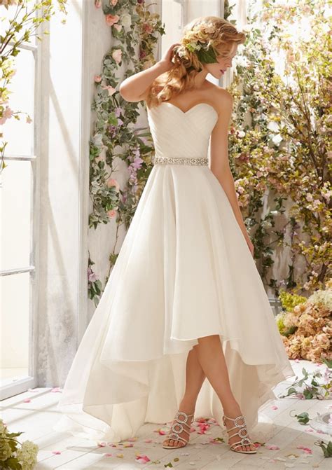 Simple Design Short Front Long Back Wedding Dresses A Line Organza High