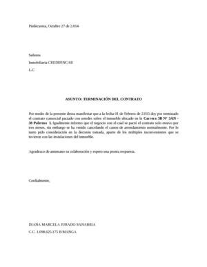 Labace Ejemplo De Carta De Terminacion De Contrato De Arrendamiento De