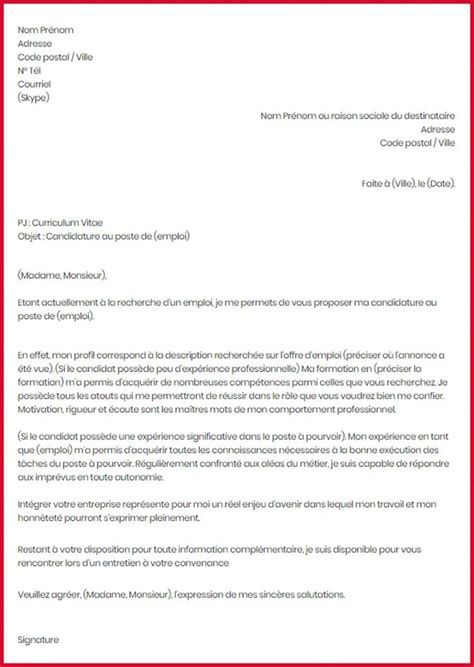 Modèle Lettre De Candidature / Lettre de candidature pour un emploi d