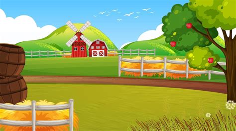 Farm Scene With Windmill And Barn 6351822 Vector Art At Vecteezy