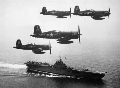 Photo F4u 4 Corsair Fighters Of Us Navy Squadron Vf 884 Flying Above