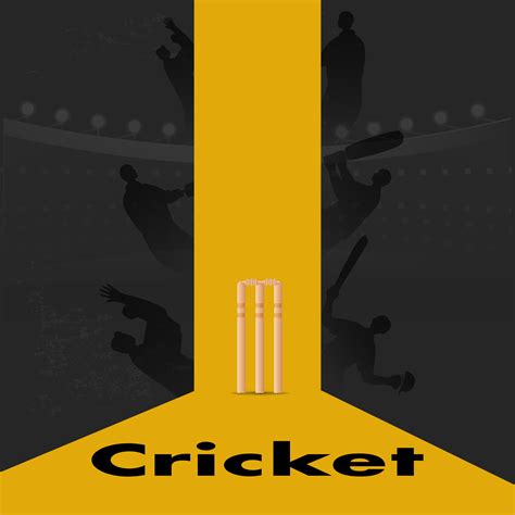 Silhouette Cricket Players With 3d Wicket Stumps On Yellow And Black
