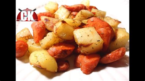 Drop the potatoes and carrots into the liquid surrounding the beef and lay the cabbage wedges on top. How to make Roasted Potatoes and Carrots - Easy Cooking! - YouTube