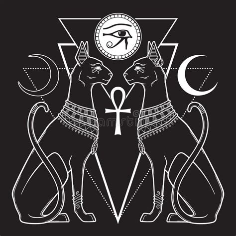 Bastet Or Bast Ancient Egyptian Goddess Sphynx Cat In Gothic Style Hand Drawn Vector