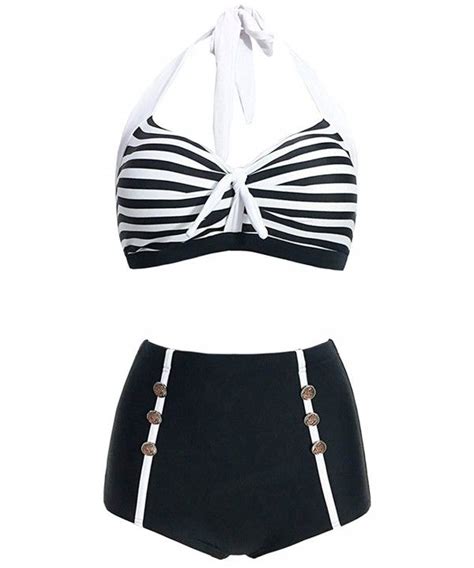 Womens Vintage Retro Nautical Sailor Halter Bikini Sets Swimsuit