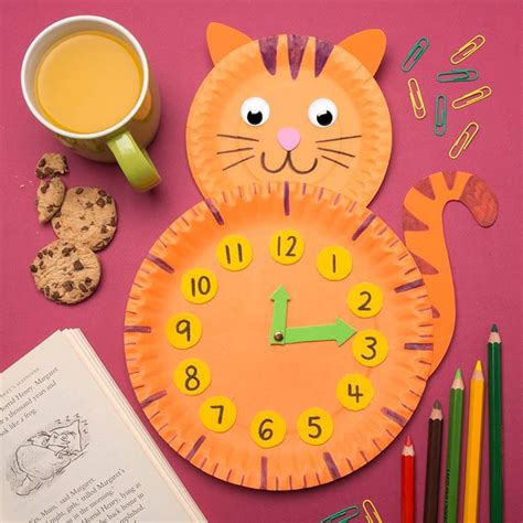 Paper Plate Cat Clock Free Craft Ideas Baker Ross Créations Pour