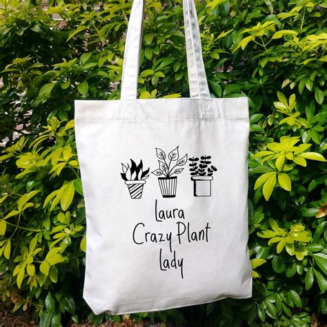 crazy plant lady canvas tote bag etsy