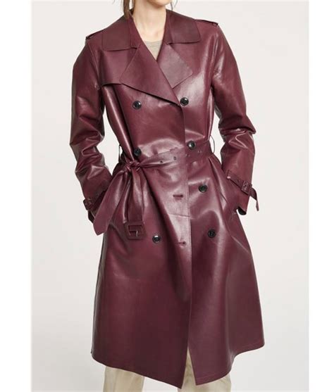 Womens Burgundy Leather Trench Coat Jackets Creator