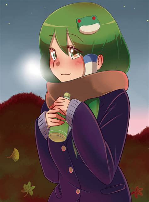 Safebooru 1girl Absurdres Autumn Autumn Leaves Blush Bottle Coat Frog Hair Ornament Green Eyes