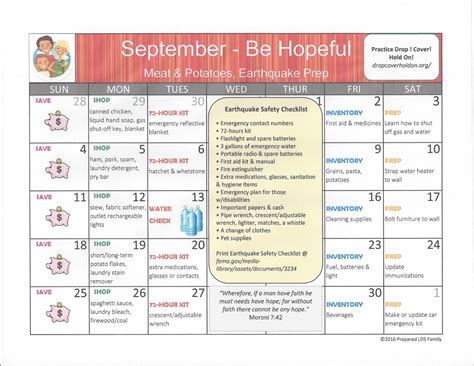 In this plan, you just count the number of jars you have prepared and are ready to go. Prepared LDS Family: September 2016 Emergency Prep Calendar