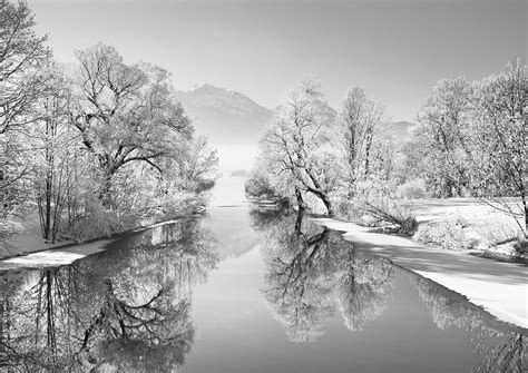Winter Landscape At Loisach Germany Bw Poster Print By Krahmer Frank
