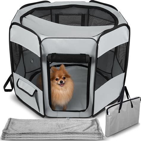 Paws And Pals Dog Playpen With Blanket Portable Soft Sided Mesh Indoor