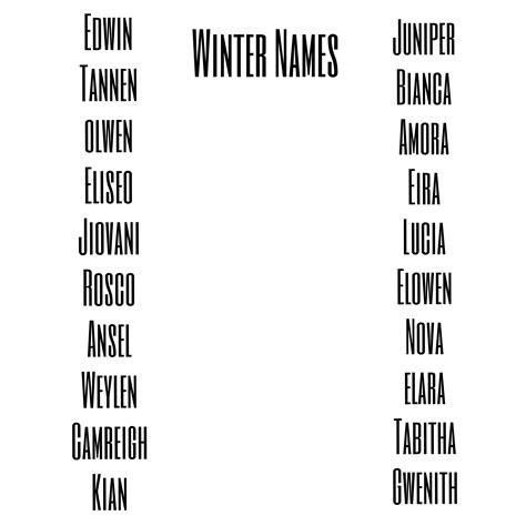 My Names For Winter Characters The Meanings Arent Wintery But They