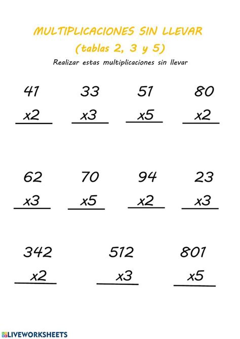 Multiplicaciones De Dos Cifras Sin Llevar Worksheet Multiplicaciones