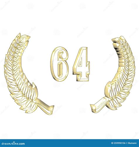 Number 64 With Laurel Wreath Or Honor Wreath As A 3d Illustration 3d