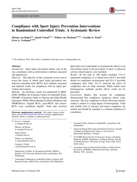 Pdf Compliance With Sport Injury Prevention Interventions In