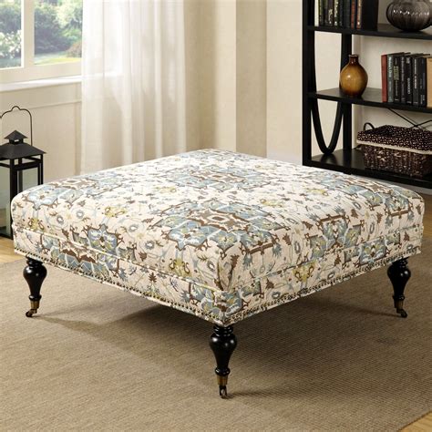 Living Room Traditional Large Square Ottoman Bench With Nailhead Trim