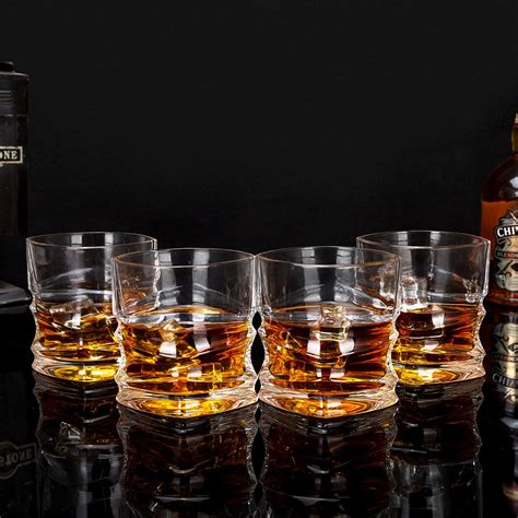 Kanars Whisky Glasses Set Of 4 No Lead Crystal Whiskey Tasting Tumbler 300 Ml Unique Elegant