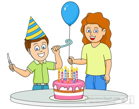 Birthday Clipart Boy Celebrating His Birthday Wearing Hat With Cake