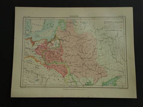 Old Map Of Poland 1885 Original Antique Map Kingdom Of Poland Etsy